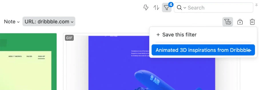 Capture of a saved filtering.